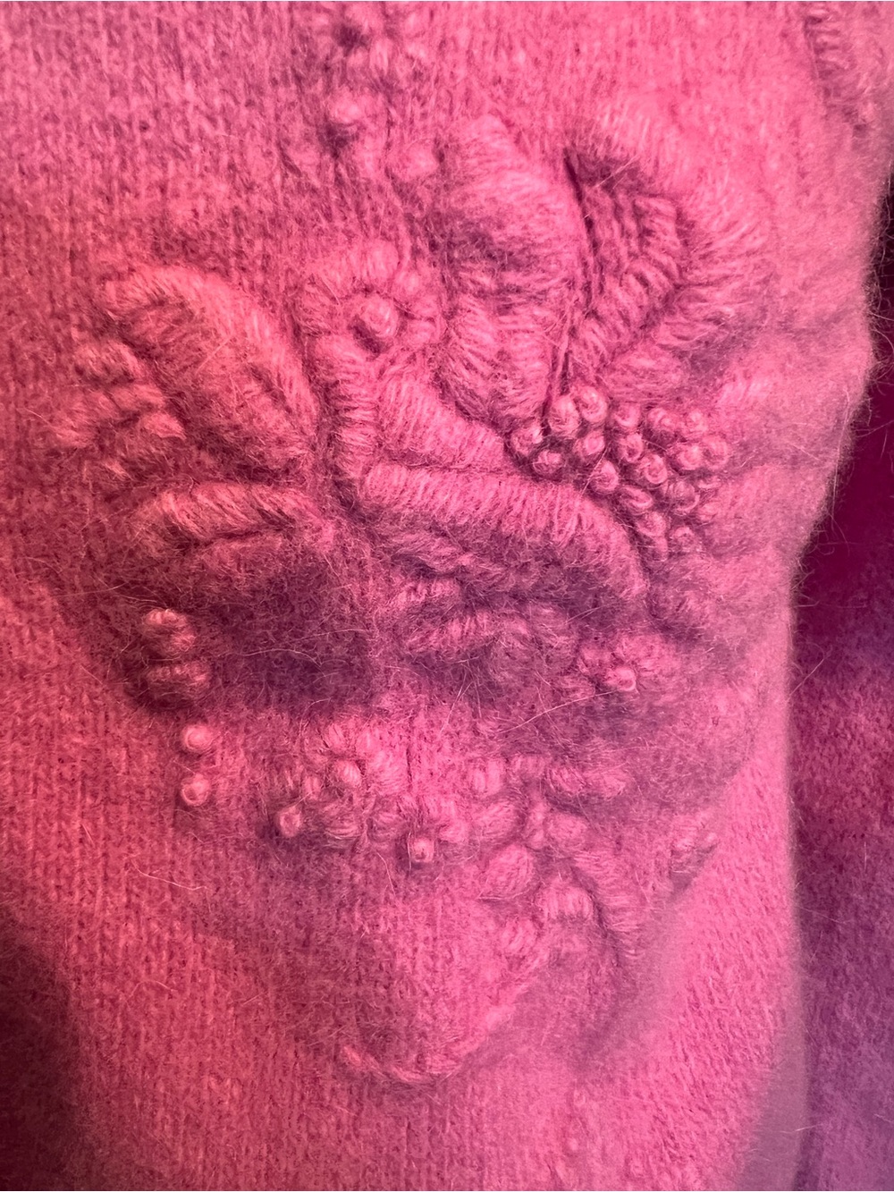 💗VINTAGE 60s Pink Angora
Wool Floral Embroidered Cardigan • Jade Spring • RARE - Picture 5 of 5